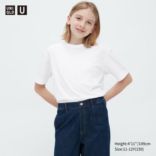 Детская хлопчатобумажная футболка с круглым вырезом и короткими рукавами Uniqlo U AIRism Белого цвета
