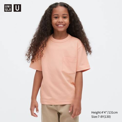 Детская хлопчатобумажная футболка с круглым вырезом и короткими рукавами Uniqlo U AIRism Розовая
