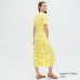 Платье с V-образным вырезом и расклешенными короткими рукавами с принтом Желтая