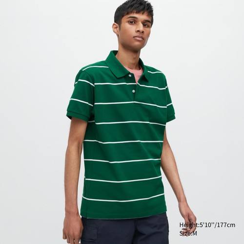 Рубашка Поло в полоску из DRY Пике Зеленая