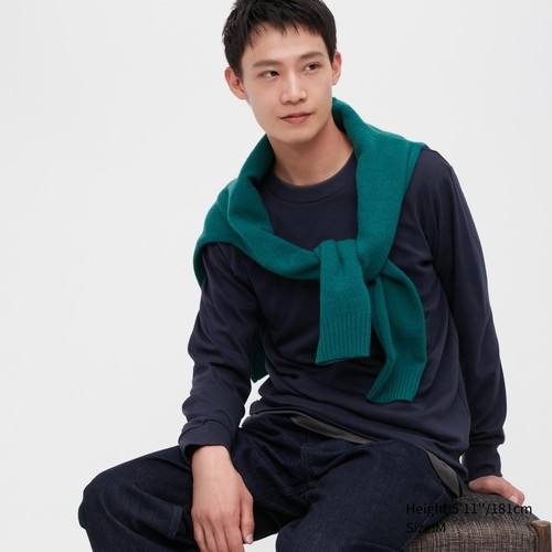 Футболка С Круглым Вырезом И Длинными Рукавами Темно-синего цвета