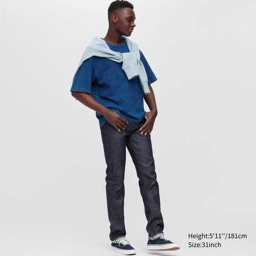 Джинсы Slim Fit с эластичной резинкой по низу Темно-синего цвета