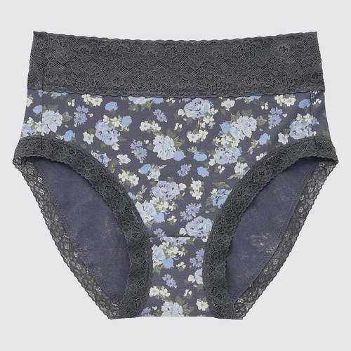 Трусы с высокой Посадкой в Цветочек Темно-Серая